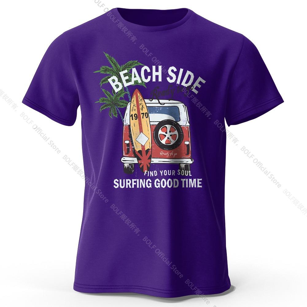 Retro Surfing Badge Printed Unisex T-shirt Tops Retro Wave Graphics Beach Club Wear