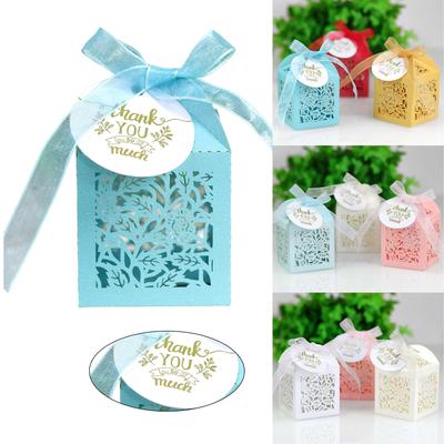 50pcs Baby Shower Candy Box Hollow Rose Flower Gift Box with Ribbon for Valentines Day Wedding Decoration Birthday Party