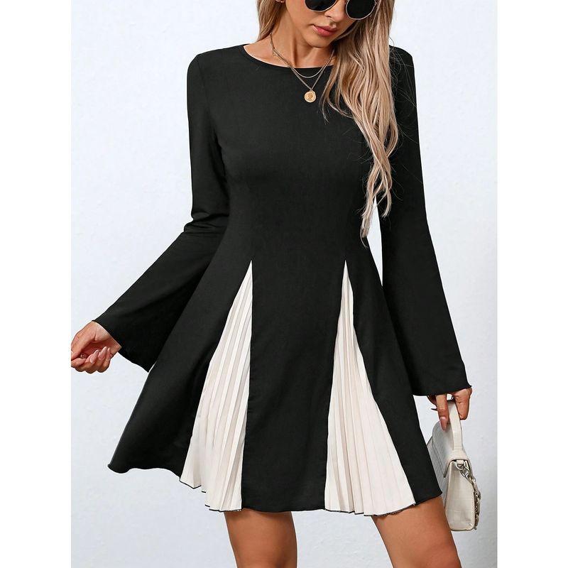 

Fashion Style Panoramic View of Zhongshan Chubby Girl Trendy Elegance Retro Banquet Dress Word Tight Waist Slim Looking Dress Women 1 Black and White S