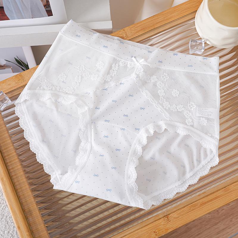 Большой размер Женские Весна и Лето Национальный Стиль Сине-белый Фарфор Сексуальные Чистое Желание Кружево Хлопок Удлиненная Промежность Треугольные Трусы XL
