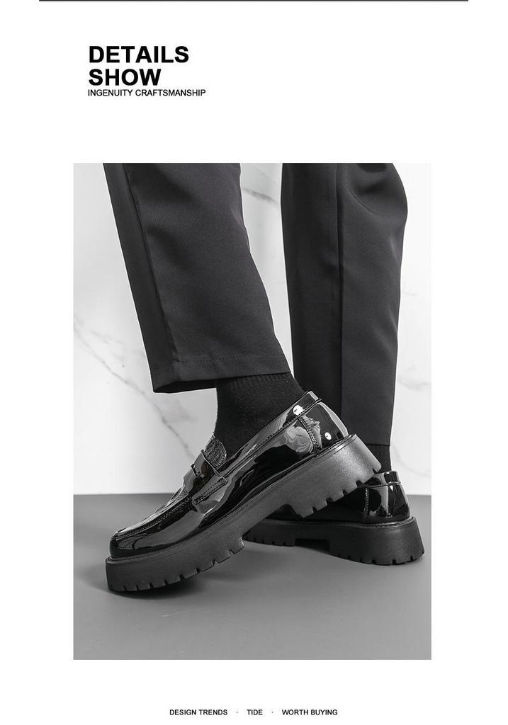 Men's Large Patent Leather Slip-On Loafers - Versatile Casual & Business Thick Sole Shoes