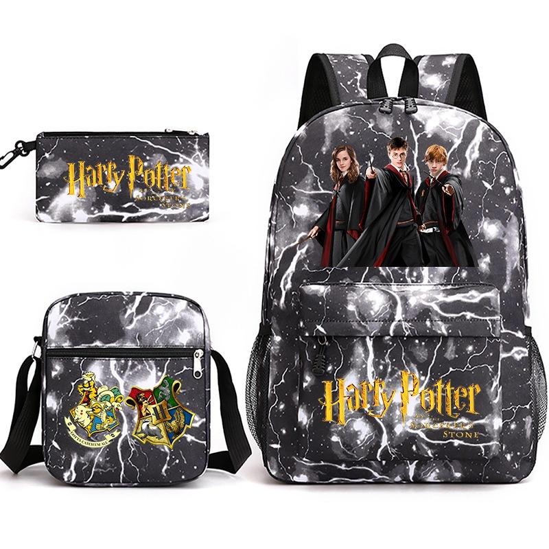 Large Capacity Schoolbag with Shoulder Strap; Student Three-piece Pencil Case Set