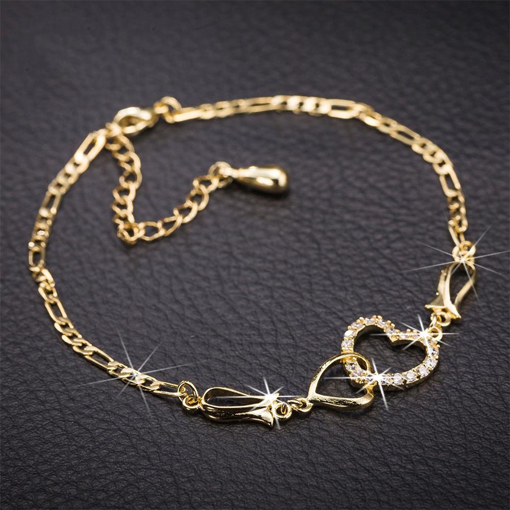 Vintage Hollow White Zircon Love Heart Flower Anklets For Women Gold Color Chain Ankle Bracelet Summer Beach Anklet Boho Jewelry