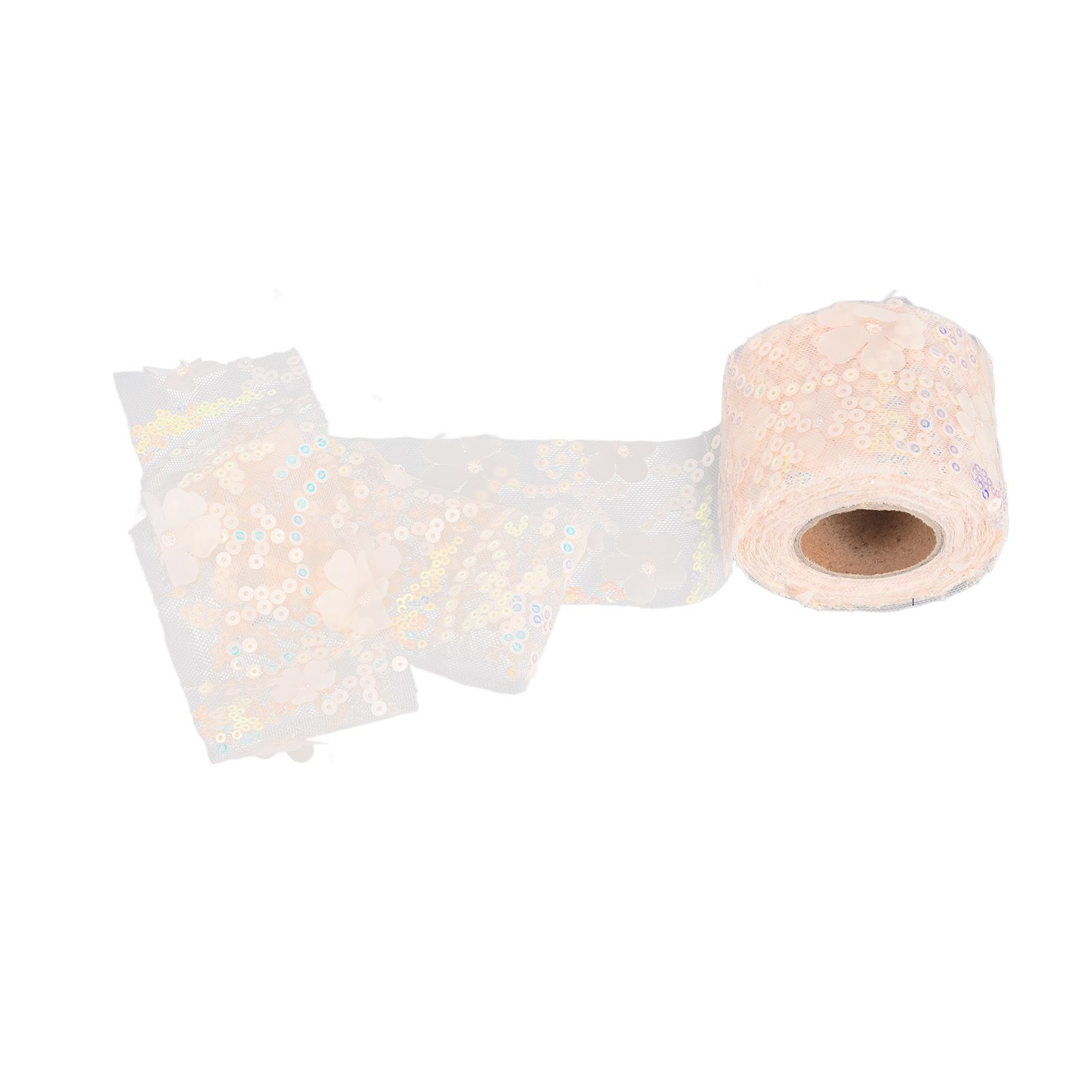 Рулон Тюля 10 Ярдов Вышитый Блестками Цветами Сетчатая Лента Декоративные Аксессуары для Рукоделия Бежевый бежевый