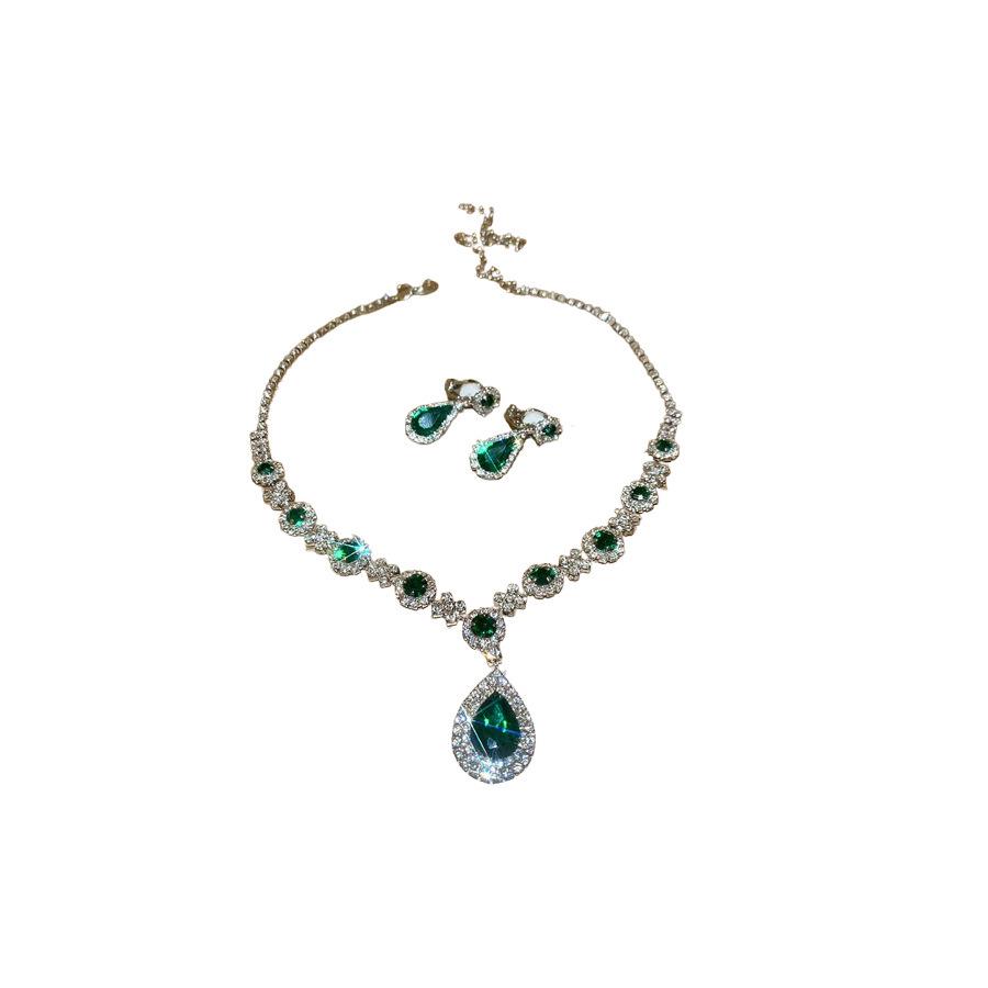 Elegant Rhinestone Water Drop Necklace & Earring Set - European Style, Geometric Design, Clavicle Chain for Women