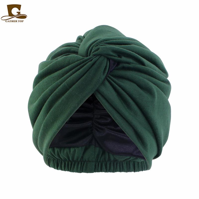 Simulation silk lined headscarf cap, cross twist cap, solid color chemotherapy cap, nightcap, soft cloth cap JDTC