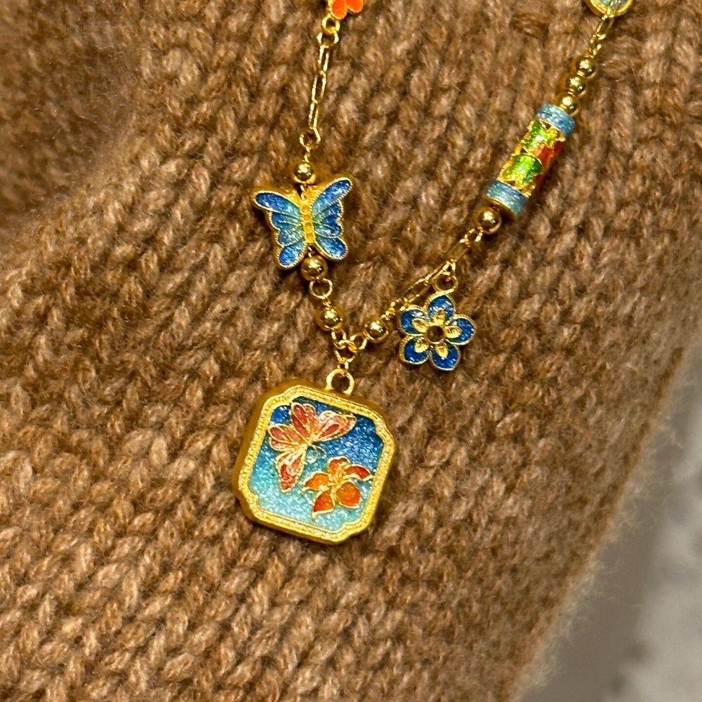 Pure Copper Gold-plated Enamel Butterfly Necklace Light Luxury Niche Exquisite Antique Style Sweater Chain Women s Birthday Gift