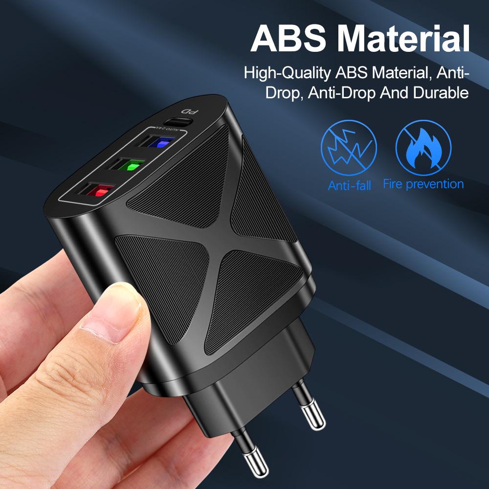 Mobile Phone Charging Head Fireproof Material 3.1A Multi-port 3USB+PD Type-c Mobile Phone Charger