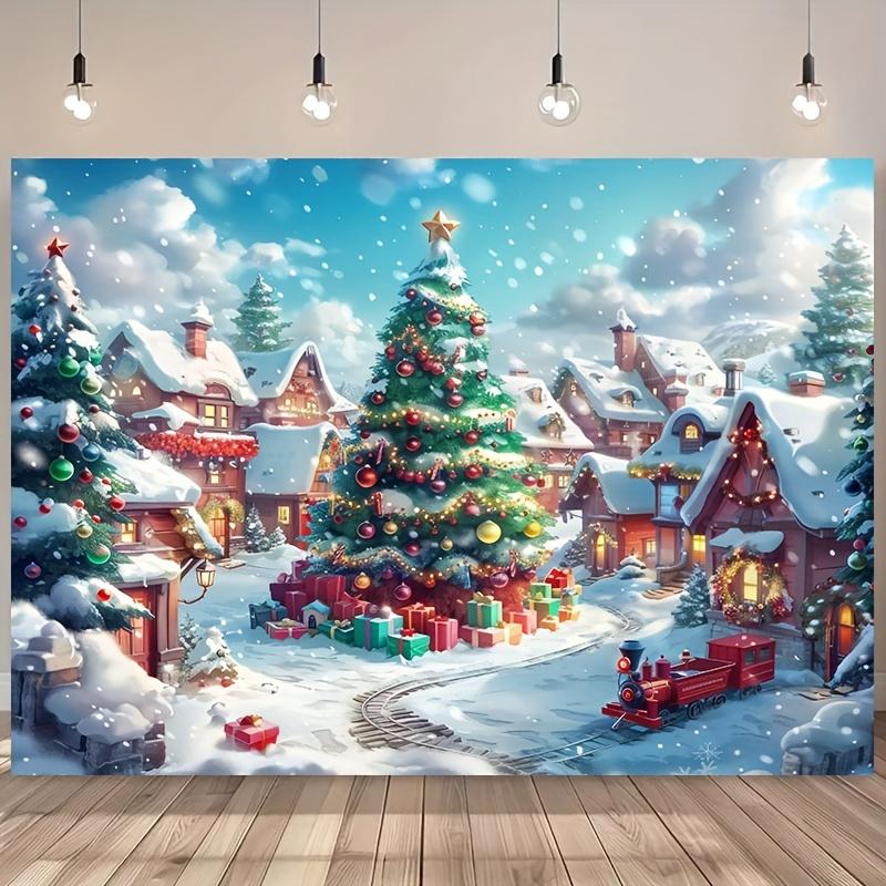 Winter Wonderland Christmas Tree Scene Background Festival Indoor and Outdoor Retro Snow Village Christmas Decoration