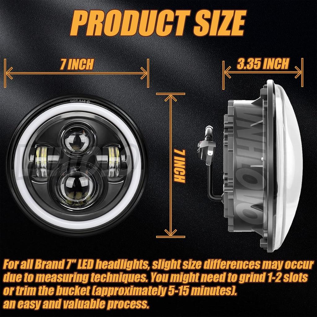 Ultra Brightness 7 Inch LED Headlight Round H6024 Halo Headlight 6500K Cool White Compatible with Motorcycle Jeep Wrangler JK TJ CJ Defender Mustang