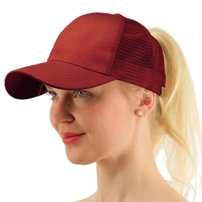 Fashion Women Ponytail Baseball Cap Snapback Hat Messy Bun Mesh Hat Sport Sun Hat