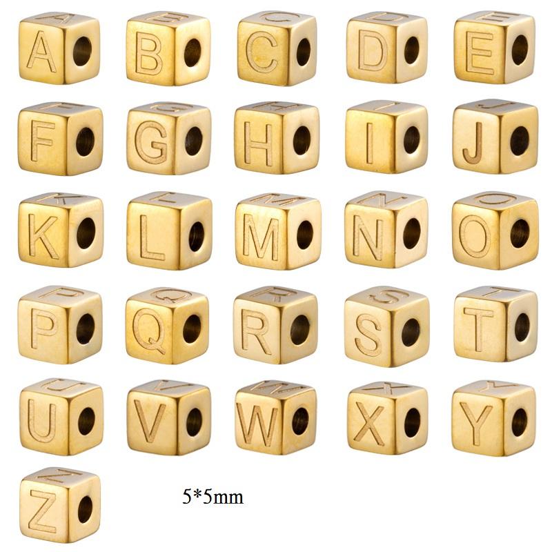 A-Z Alphabet 26 Letter Charms Set Heart Zircon Pearl Initial Letter Gold Plated Stainless Steel Pendants for DIY