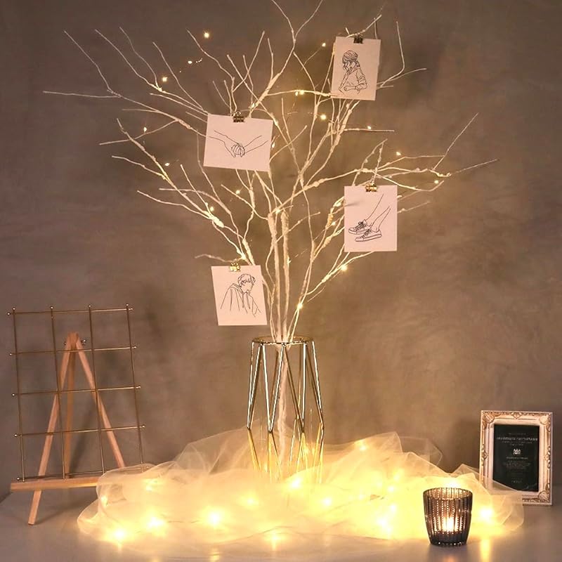 

PETIT MARRY S Welcome Tree, Welcome Space Christmas Tree with LED Lights, Ornaments, Tabletop Birch Tree, Branch Tree, Stylish White, Ornament,