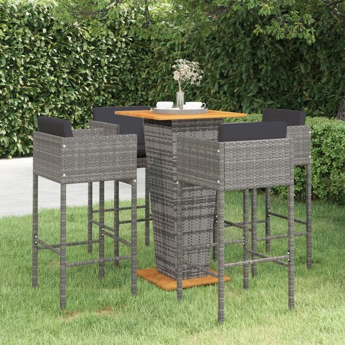 Ensemble de bar de jardin - MAISON EXCLUSIVE - 5 pcs - Résine tressée gris - Cadre acier - Coussins inclus