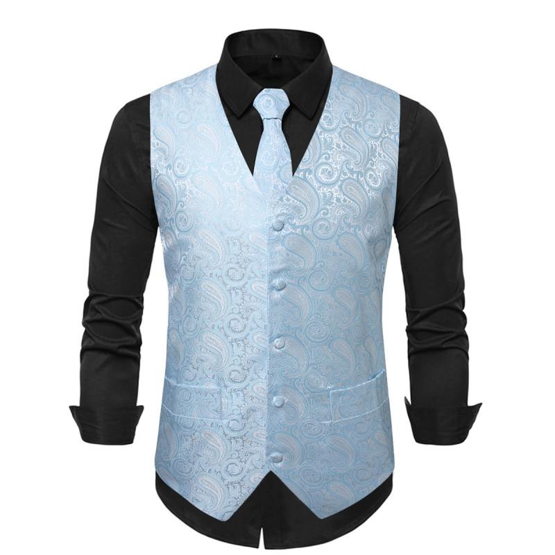 Mens Slim Fit Jacquard Vest Formal Events Host Wedding Performance 2026