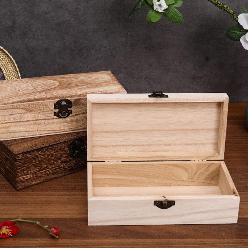Retro Wooden Storage Box Rectangular Wood Hinged Box Container for Jewelry Keepsakes Multi-Purpose Desktop Storage Organizer