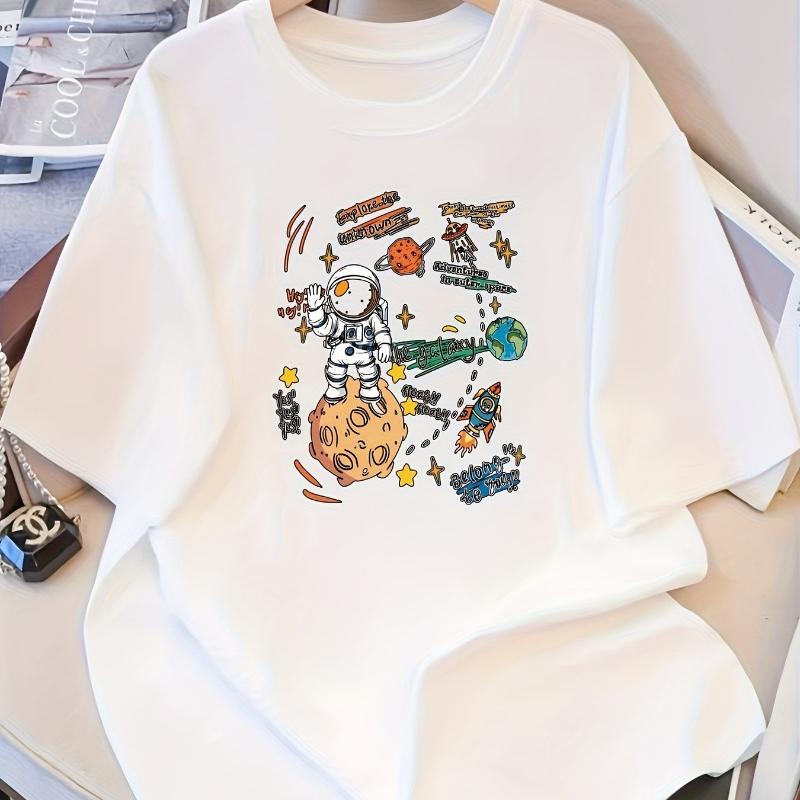 Футболка Космонавт, Мягкая Дышащая и Устойчивая к Выцветанию, Классический Крой для Повседневной Носки XXL белый