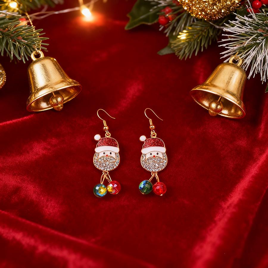 

Rhinestone Santa Claus & Snowman Heart Earrings with Glitter Christmas Hat - Fashionable Festive Jewelry