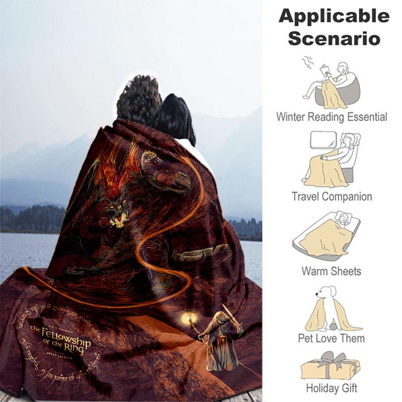 1pc Fellowship of the Ring Cartoon Blanket,Portable Throw for Travel & Camping, All Season Cozy Blanket,Ideal Gift