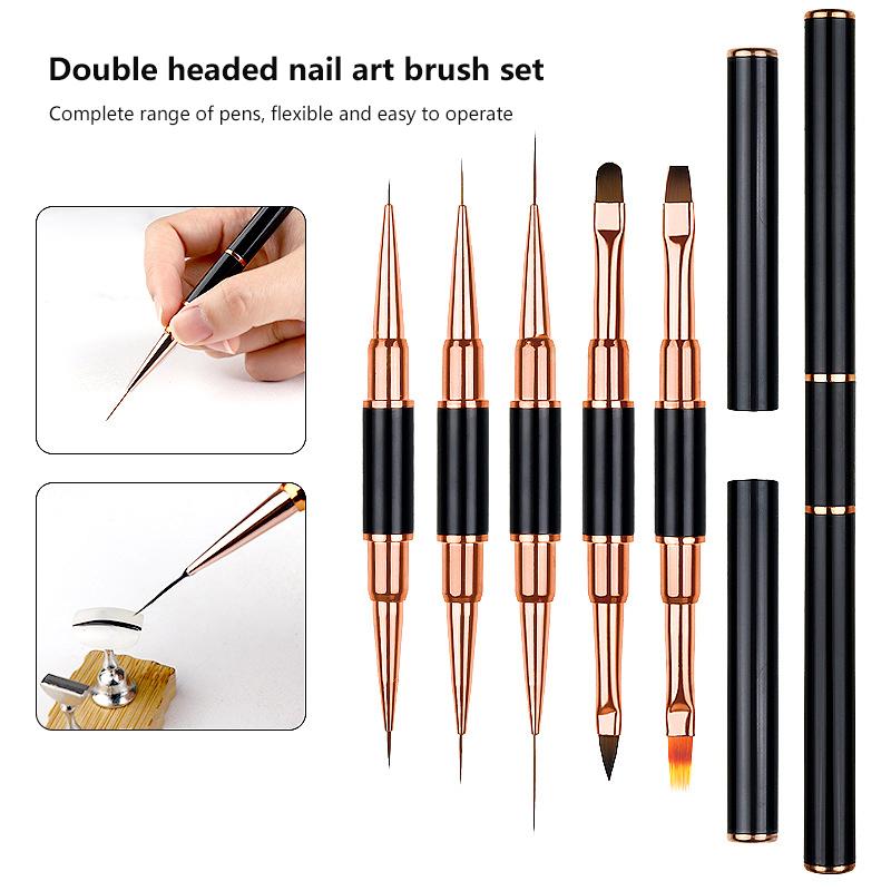 5Pcs/Set Double Headed Metal Nail Design Art Pen Detail Brush Nail Painting Construction Extension Manicure Tools Diy