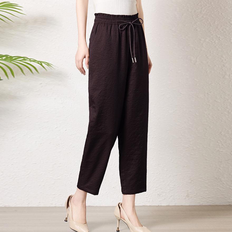 

Большого размера свободные и тонкие шелковые брюки длиной девять четвертей женские летние новые маленькие прямые брюки на резинке из шелка-тусса M