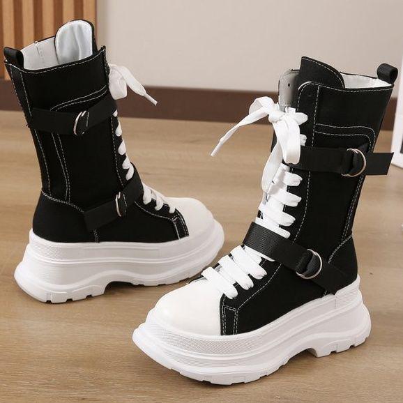 Versatile Thick-Soled Ankle Boots for Petite Women - Fashionable High-Top Martin Boots for Summer and Autumn