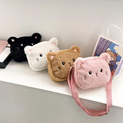 Cartoon Cat Baby Girls Crossbody Bags Cute Soft Plush Children'S Shoulder Bag Winter  Kids Furry Handbags Coin Purse