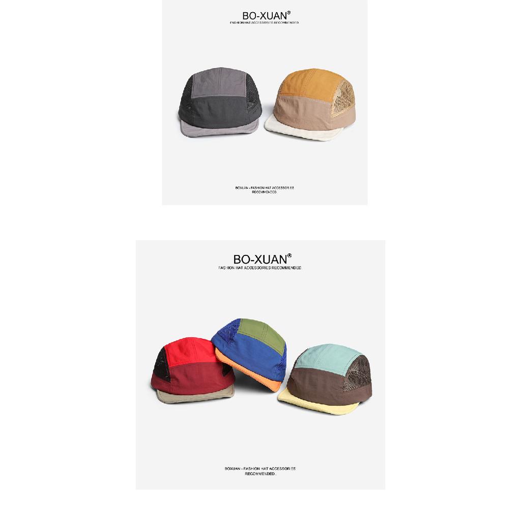Summer mesh cap, breathable and quick-drying, short-brimmed baseball cap with color-blocked soft top, suitable for outdoor sports and sun protection