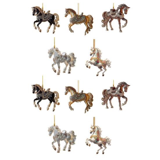 1/2/3/4/5/6/7/8/10/12/15/20/25 Pcs Horse Ornaments For Christmas Tree Metallic Rhinestones Horse