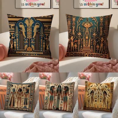 Historical Style Egypt Pharaoh Cultural Style Cushion Cover Linen Pillowcase Cover Soft Decor for Sofa Home Room