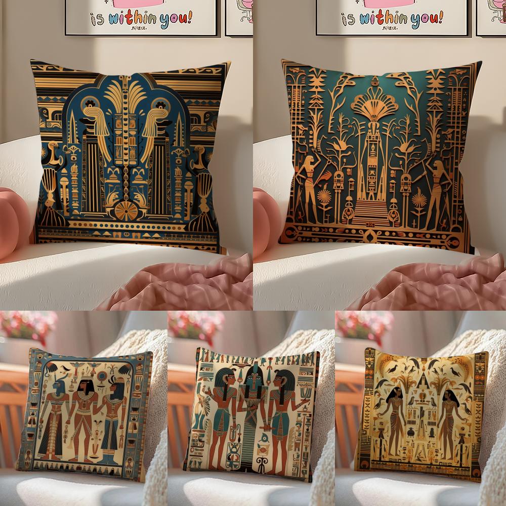 Historical Style Egypt Pharaoh Cultural Style Cushion Cover Linen Pillowcase Cover Soft Decor for Sofa Home Room