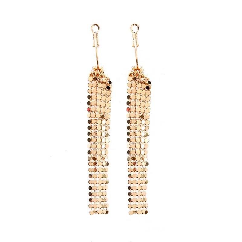 Exquisite S925 Silver Needle Sequin Tassel Dangle Earrings - Elegant European & American Fashion Long Hoops