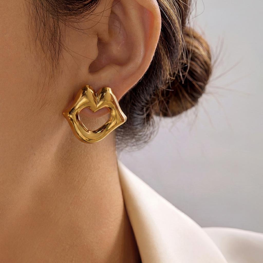 Fun Heart Lip Stainless Steel Stud Earrings for Women Cute Tarnish-Resistant Gold Plated Party Fashion Jewelry Gift