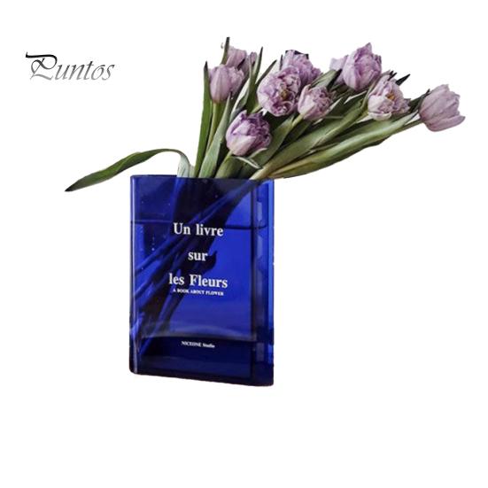 

Прозрачная акриловая ваза для дизайна книги в скандинавском стиле, прозрачная эстетичная ваза для цветов, декор для офиса, дома и комнаты синий