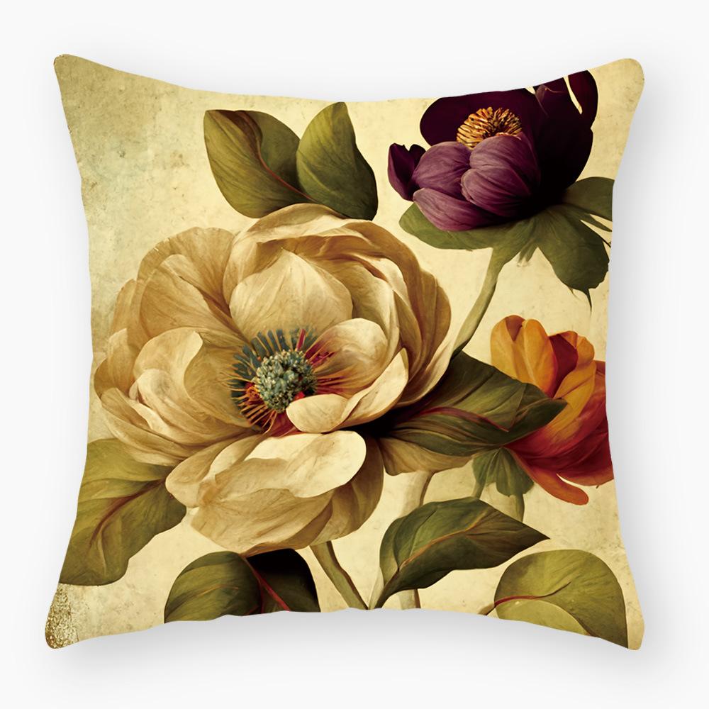Pillowcase Classic Retro Green Plant Sofa Decoration Pillowcase Nordic Home Waist Cushion Pillowcase