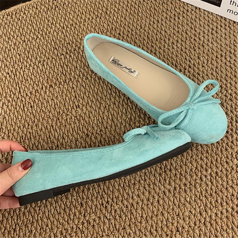 Women Elegant Round Toe Ballet Flats With Butterfly Knot Shallow Slip On Shoes