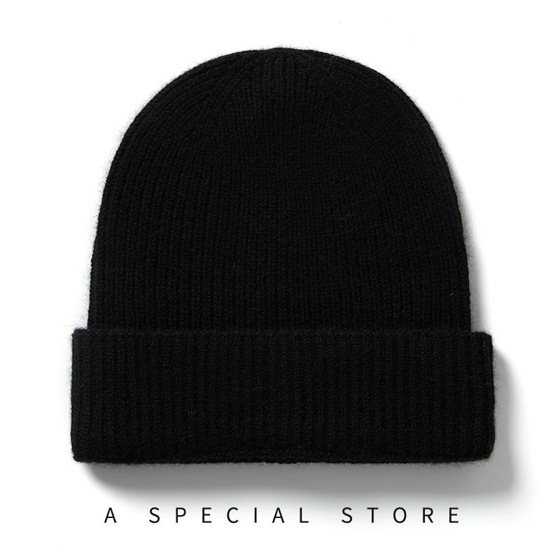 

Cashmere New Autumn and Winter High End Knitted Striped Warm and Simple Double Layer Flanged Casual Hats for Men and Women one size