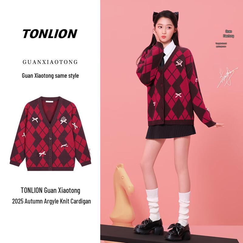 

TonLion Women s V-Neck Diamond Jacquard Cardigan Sweater S