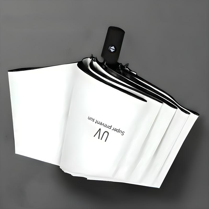 Spot automatic three-fold umbrella reinforced multi-keel weather and rain dual-purpose vinyl sunscreen sun umbrella can print LOGO wholesale