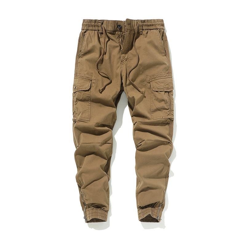 High Street Men's Overalls Versatile Washed Wear-resistant Tights Solid Color Skin-friendly Cotton Trousers Casual Pants Men's