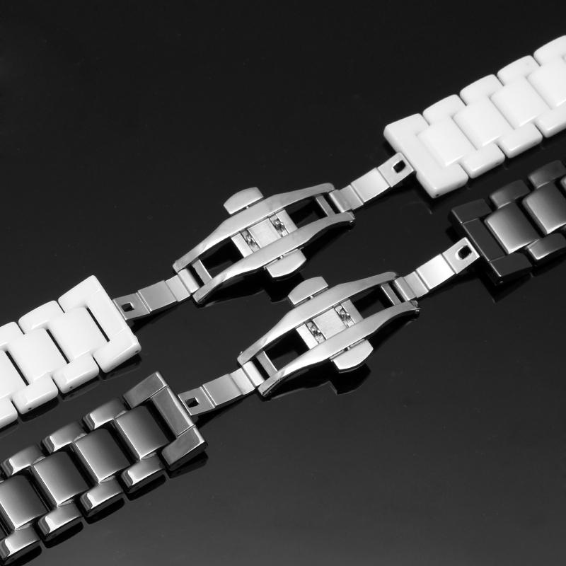 14mm 16mm 18mm 20mm 22mm Hochwertige silberne Faltschließe und weiße Keramik-Uhrenarmbänder Herren Damen Armband