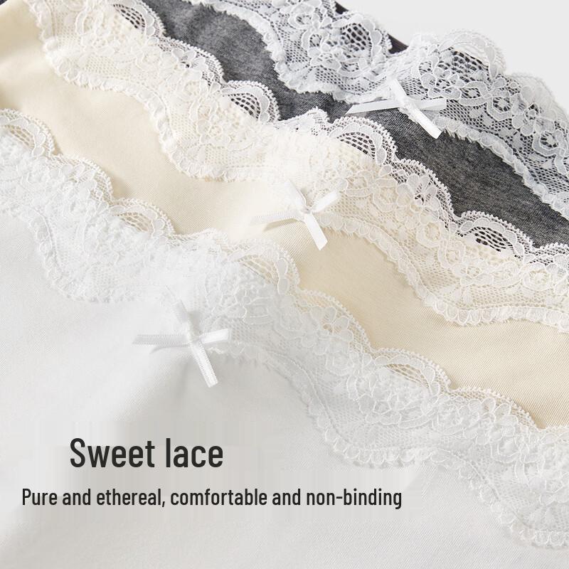 Odeifen Women's Pure Cotton Antibacterial Lace Underwear 3-Pack