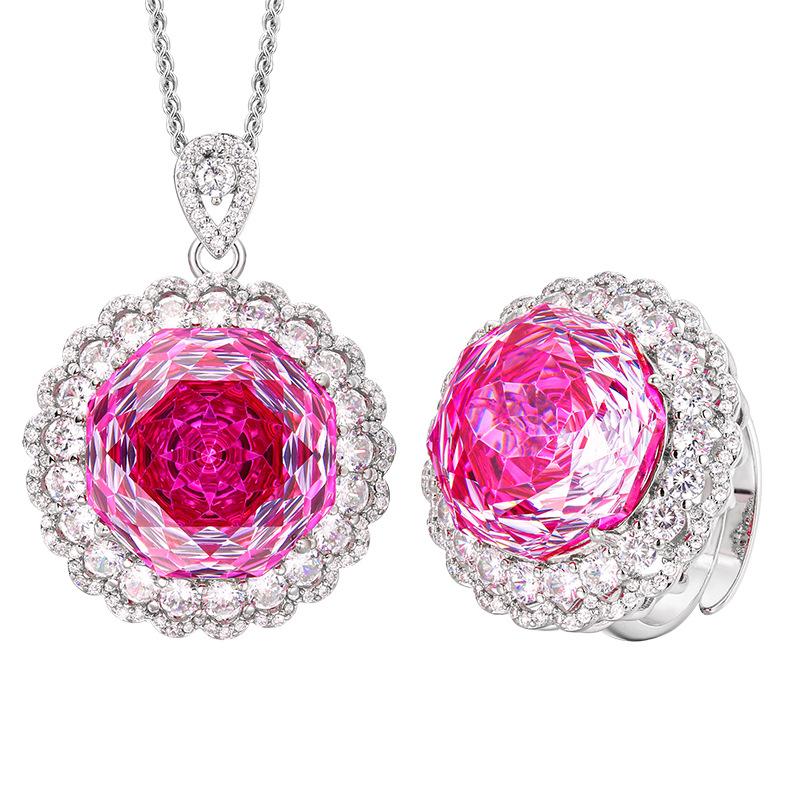 Popular Jewelry Copper Bottom Gold-Plated Rose Cut Dragon Fruit Color Light Luxury Set Main Stone 18Mm
