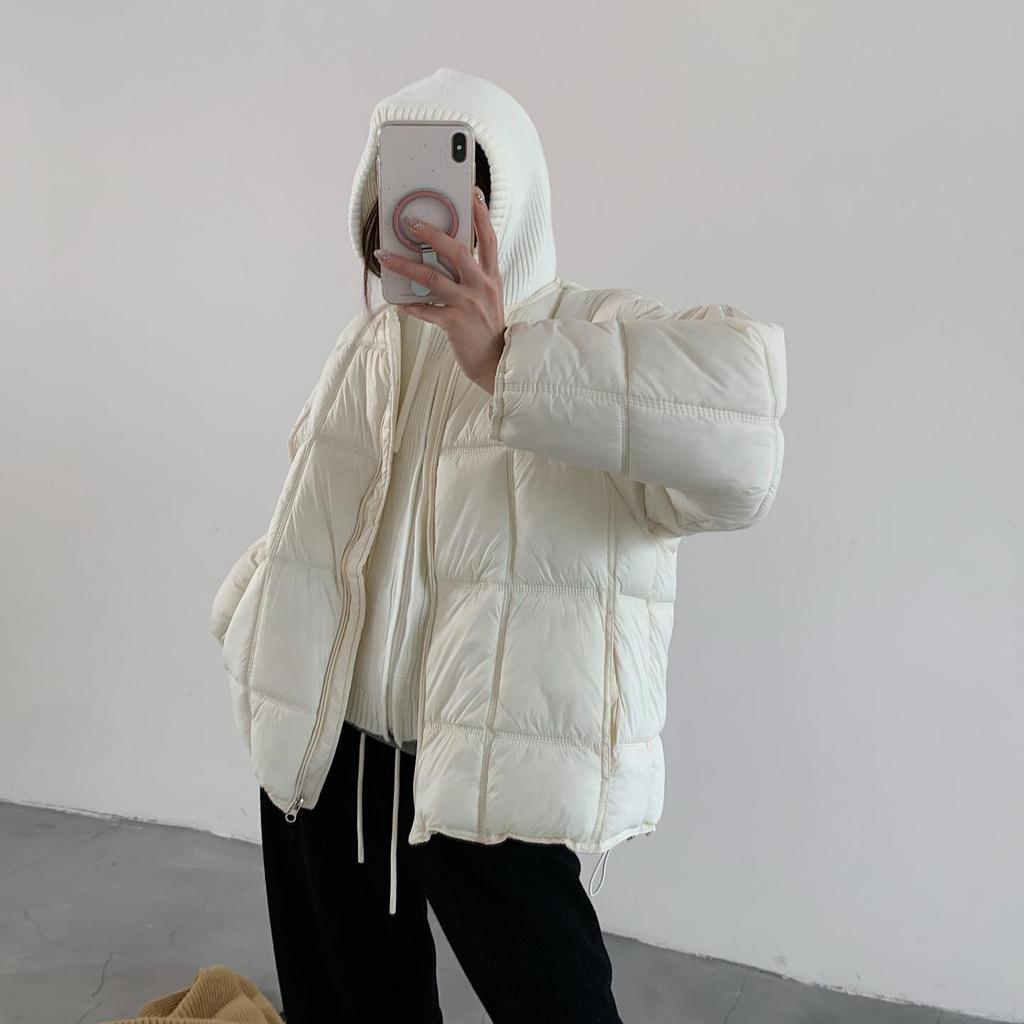 Winter 2026 Women's Korean Style Hooded Lightweight Puffer Jacket - Short, Faux Two-Piece Design.