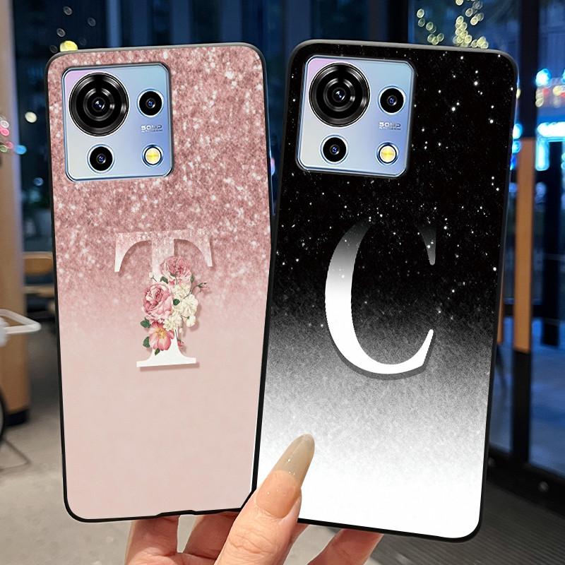 Kratzfeste Handyhülle für ZTE Blade V50 Vita 4G Trendiger Stil Buchstabe Rosa Glänzender Sternenhimmel Gelee-Farbe Weiche Silikonhülle