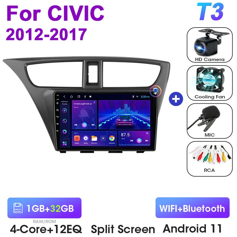 2 Din Android 12 Car Radio For Honda CIVIC Hatchback 2012 -2017 Multimedia Video Player GPS 4G Carplay Auto Stereo RDS Head Unit