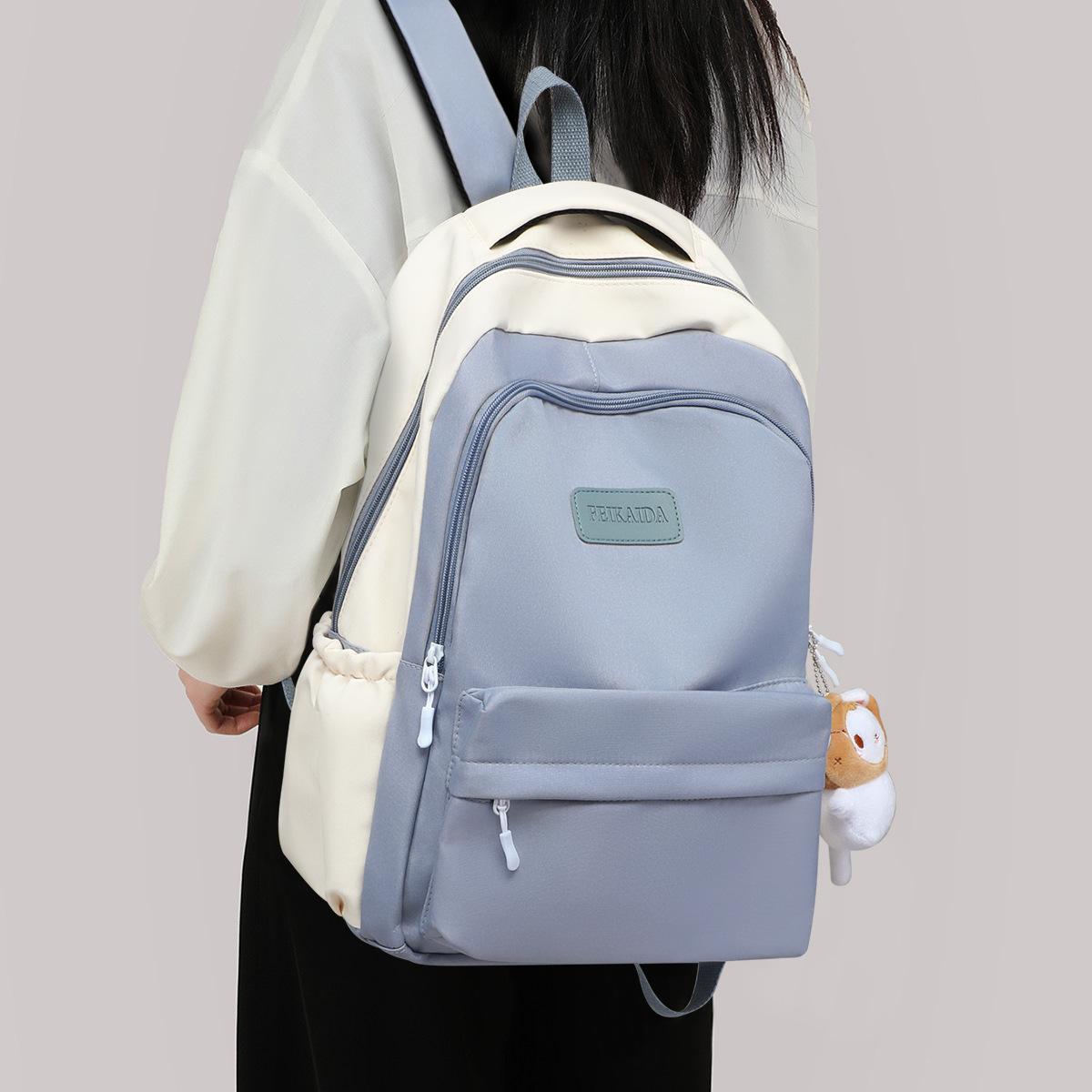 

Summer School Bag Female High School Student Junior High School Student College Student Backpack Female Large Capacity Contrasting Color Backpack синій