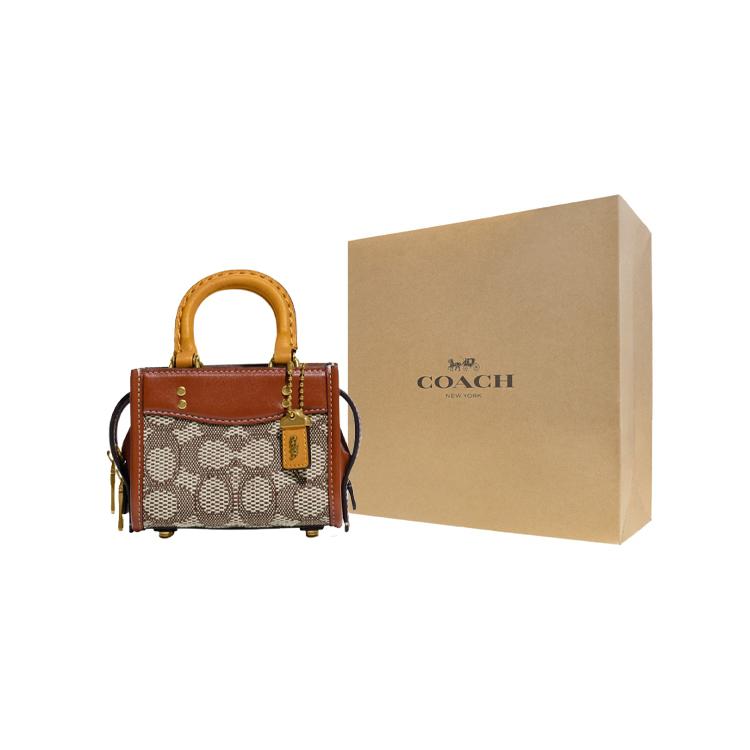 New COACH Rogue Jacquard Fabric With Leather Shoulder Bag Crossbody Bag Handbags Mini Women's Brown CC515-B4TA7