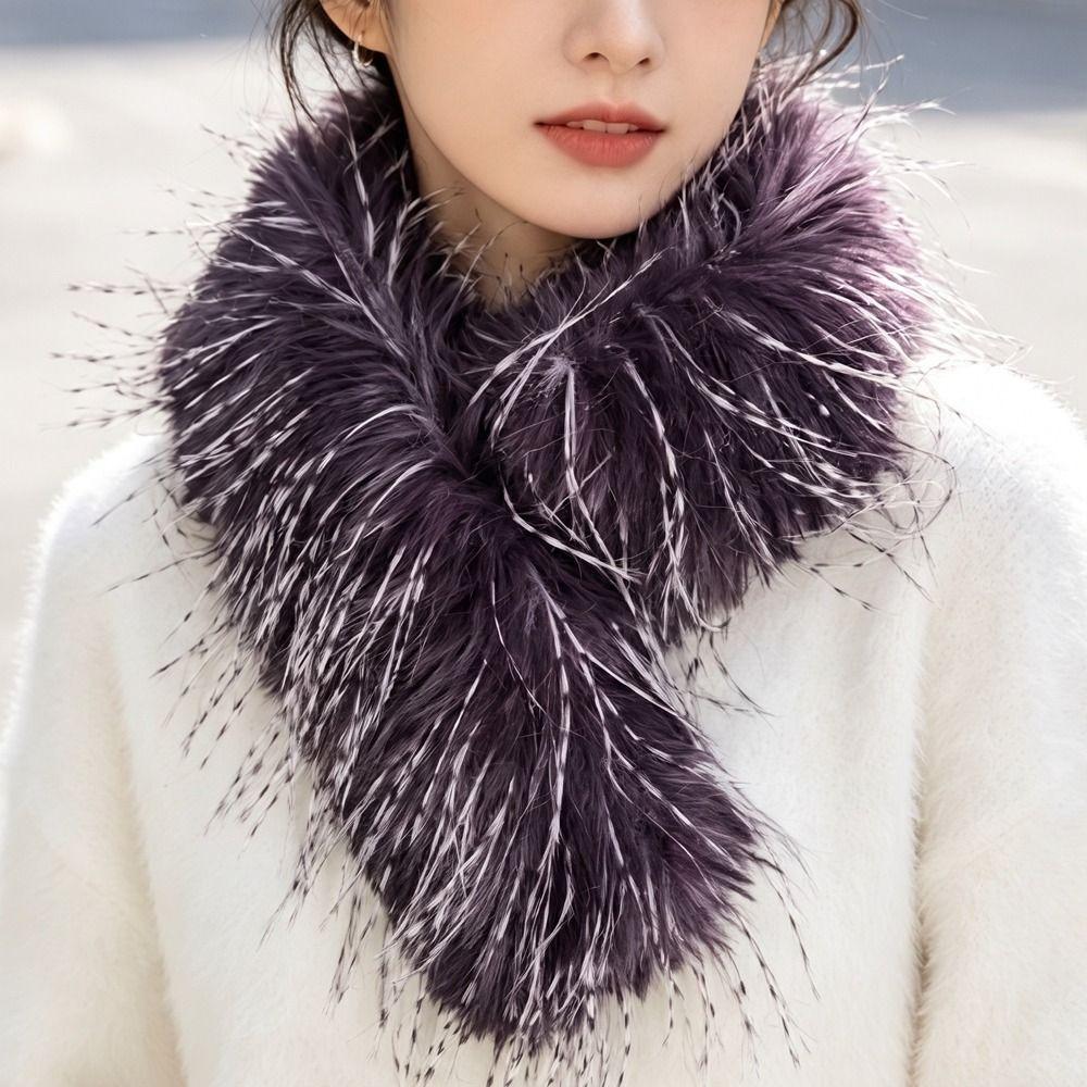 Warm Faux Fur Scarf Thick Winter Plush Scarf Elegant Shawl Wrap Neck Accessories