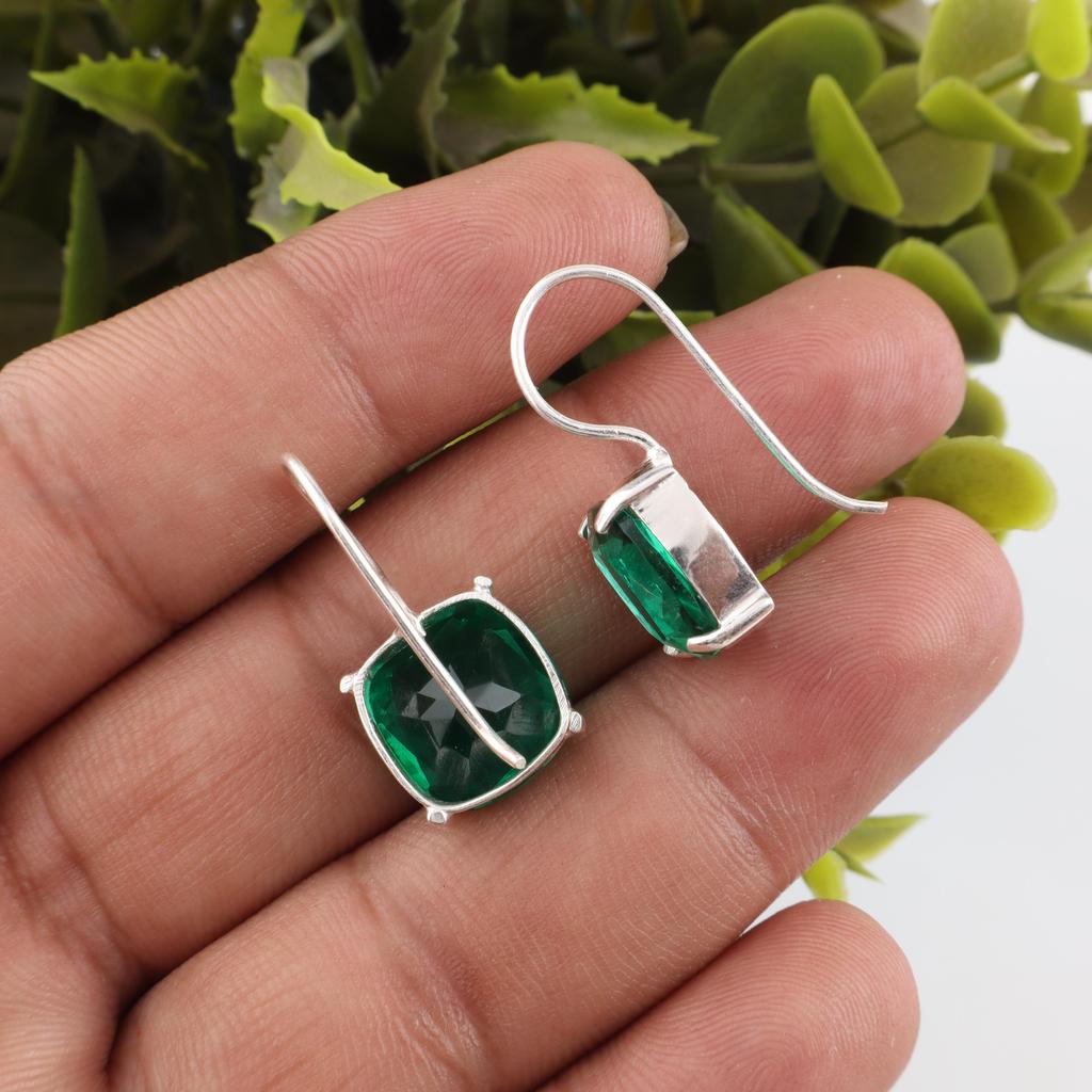 Green Emerald Gemstone Silver Jewelry, 935 Solid Sterling Silver Earrings Dazzling Silver Jewelry, Handmade Pretty Earrings For Women